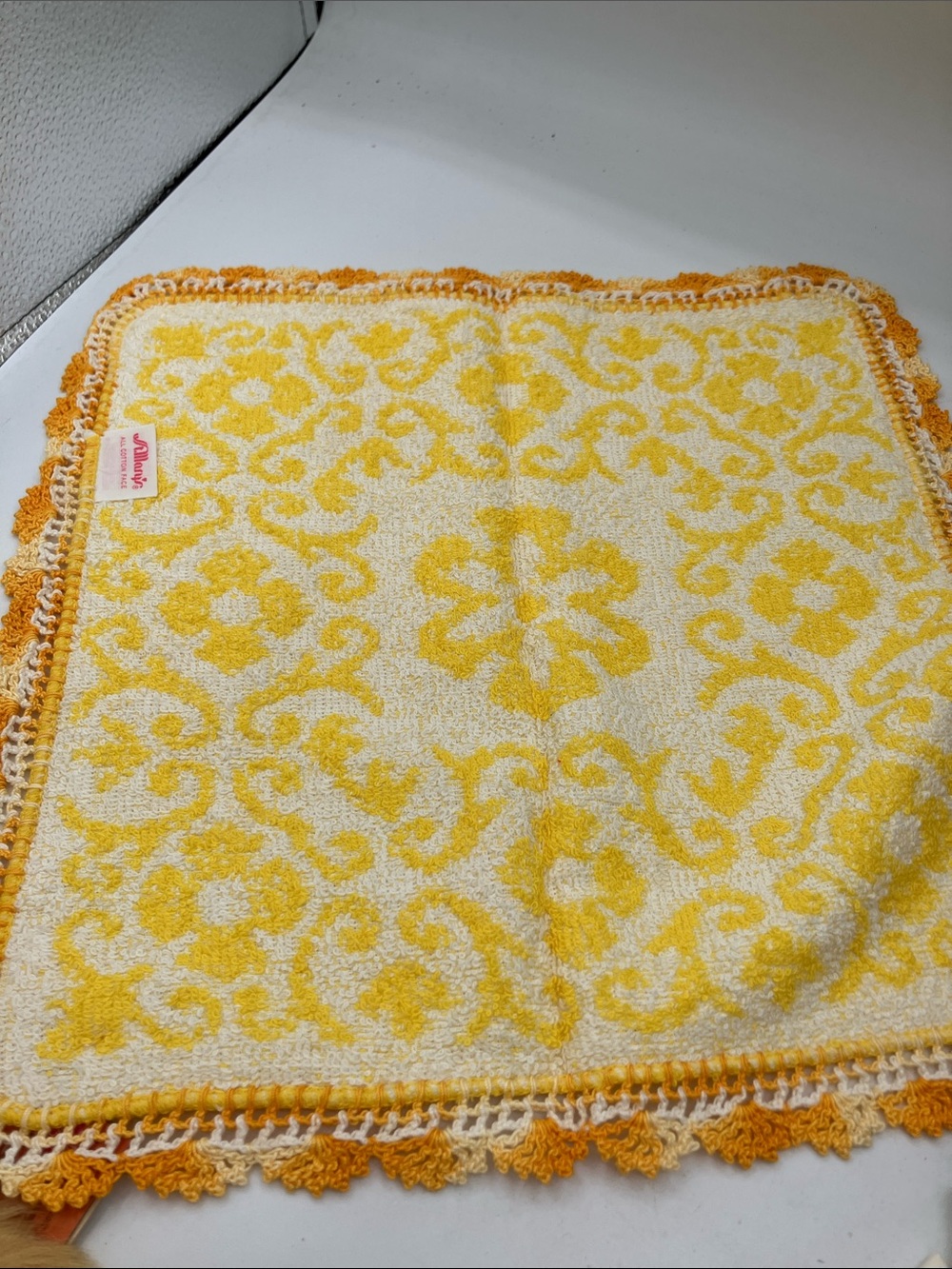 St. Mary’s Yellow Floral Crochet-Edge Hand Towel